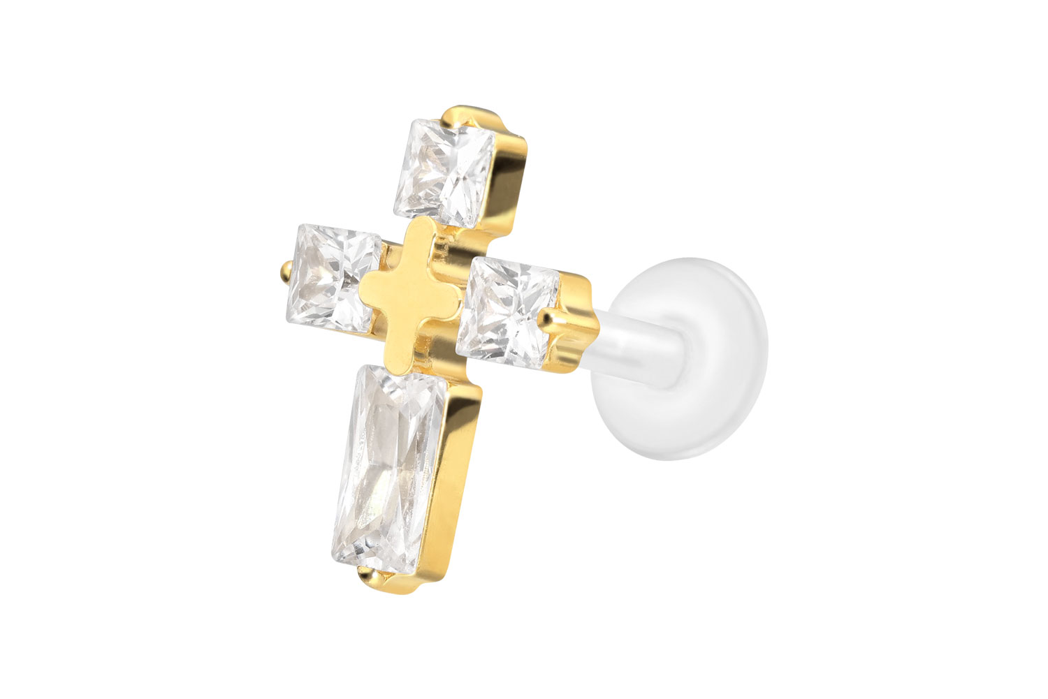 PTFE Labret Piercing mit Innengewinde + Titan-Aufsatz KRISTALLKREUZ